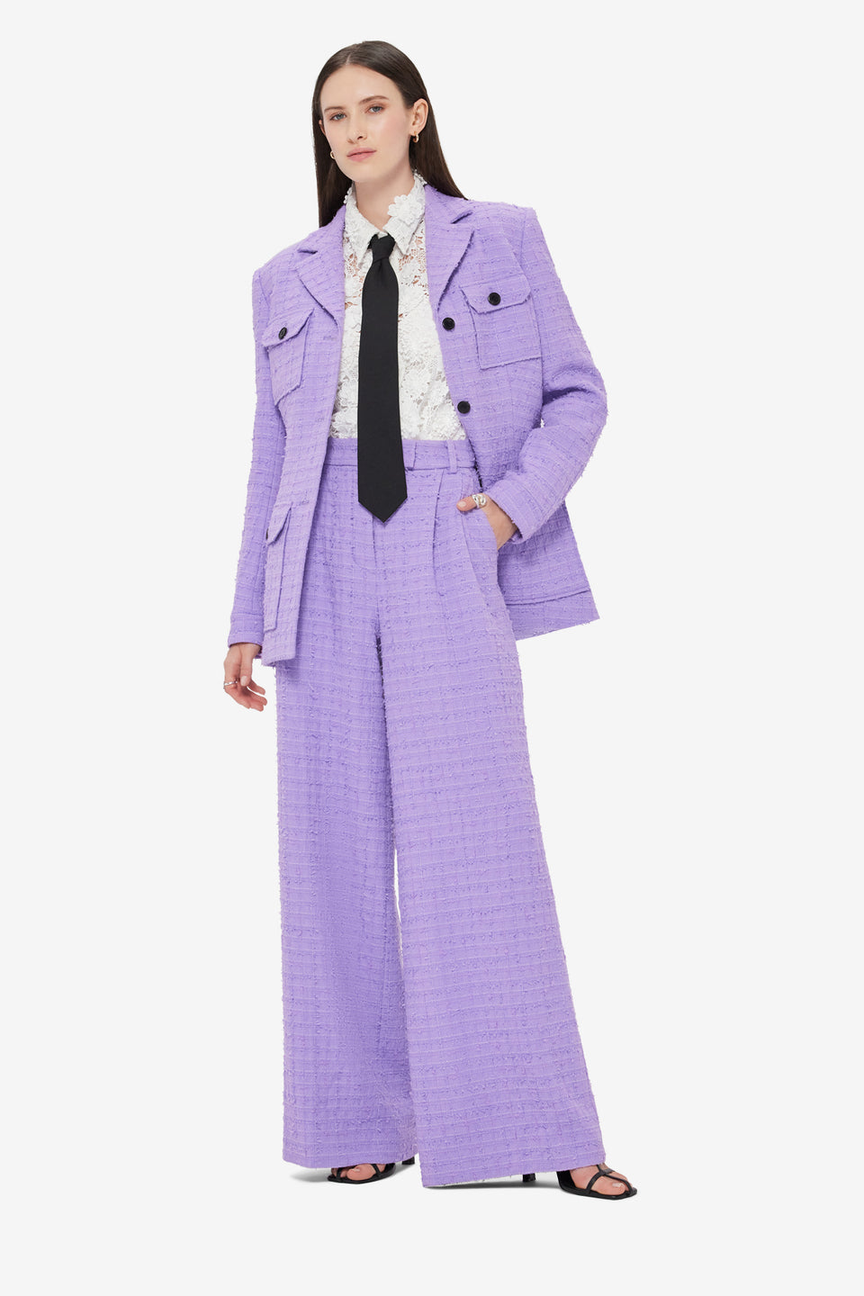 Edith Tweed Pocket Blazer - Violet