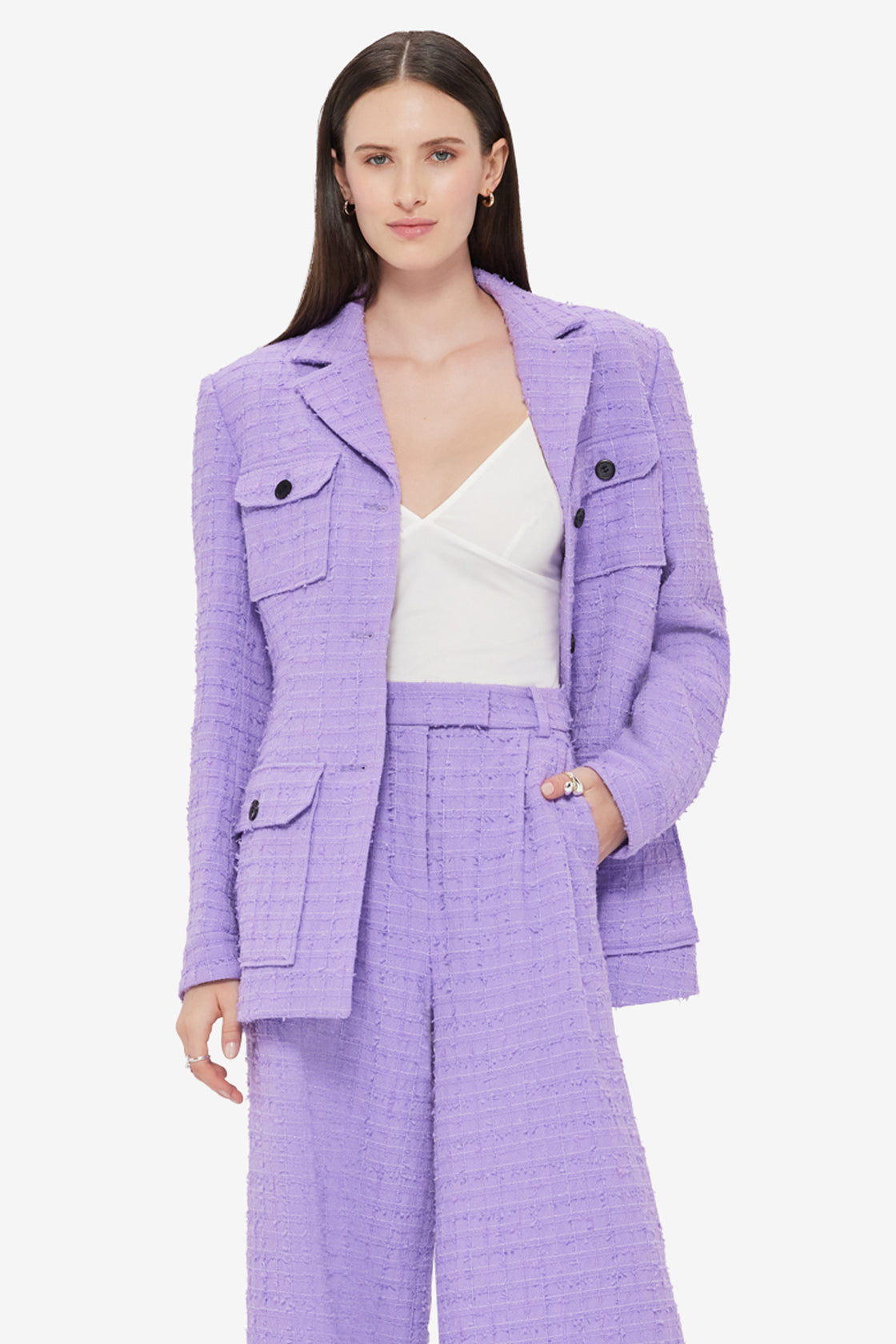 Edith Tweed Pocket Blazer - Violet