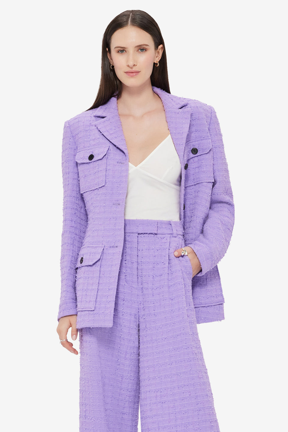 Edith Tweed Pocket Blazer - Violet
