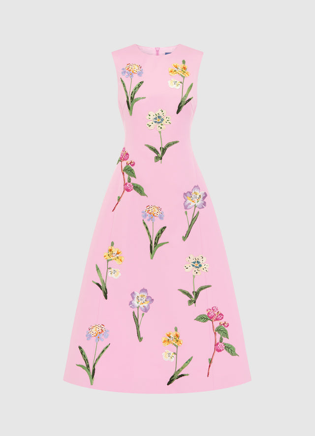 Exclusive LEO LIN Cleo Embellished Sleeveless Midi Dress - Wild Flower in Flamingo
