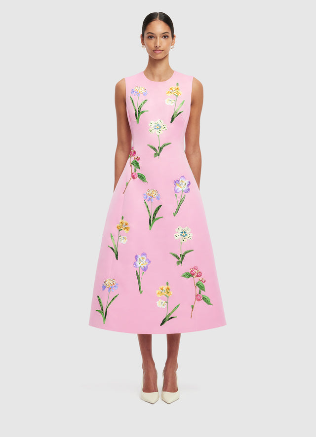 Exclusive LEO LIN Cleo Embellished Sleeveless Midi Dress - Wild Flower in Flamingo