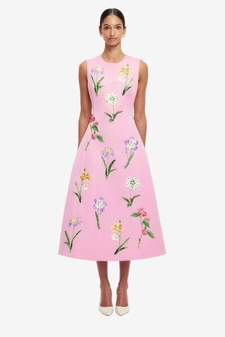 Cleo Embellished Sleeveless Midi Dress - Wild Flower in Flamingo