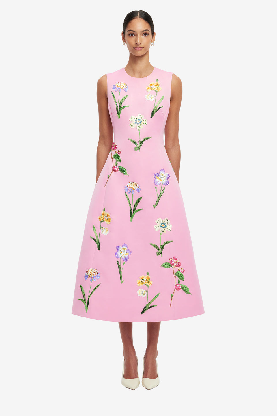 Cleo Embellished Sleeveless Midi Dress - Wild Flower in Flamingo