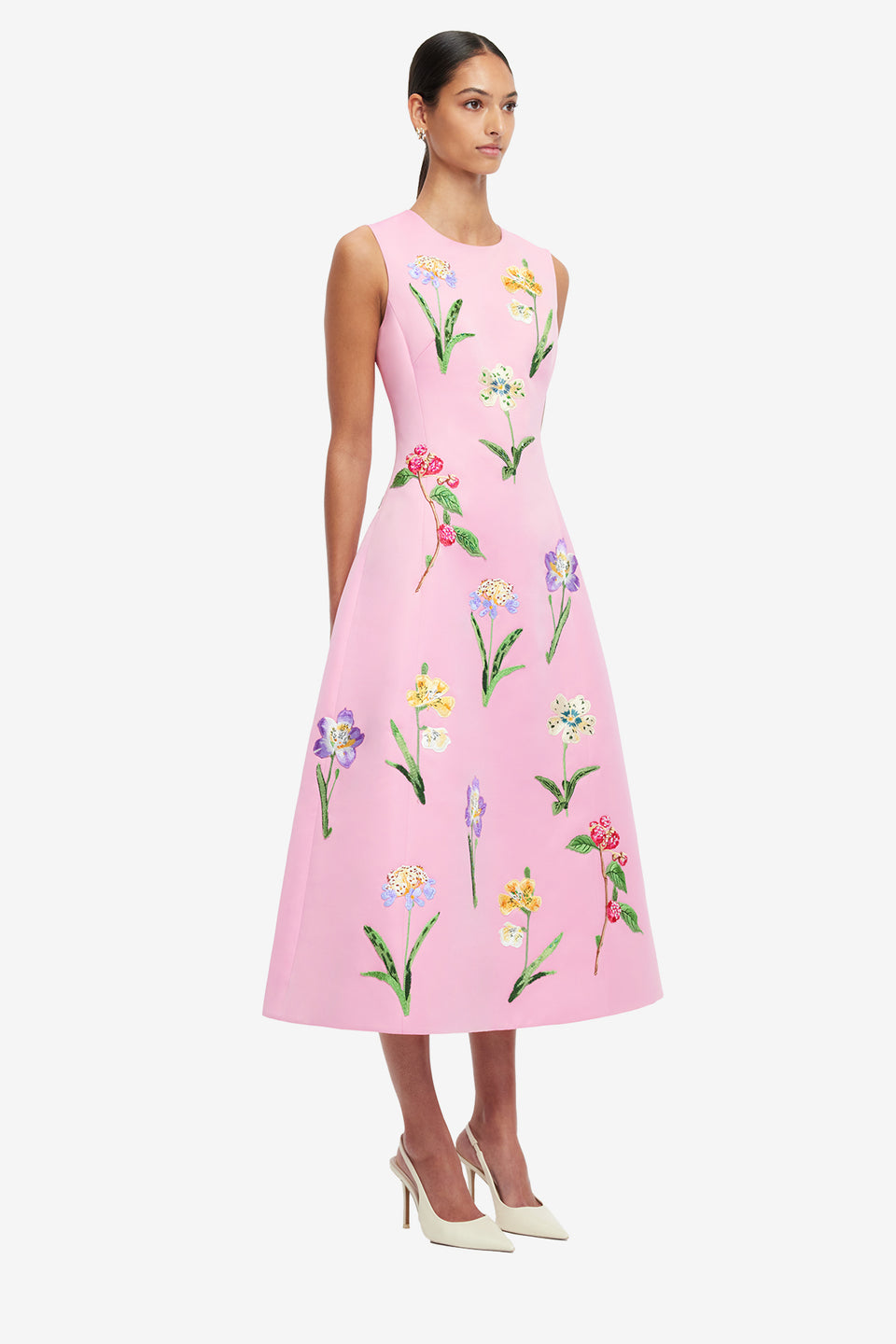 Cleo Embellished Sleeveless Midi Dress - Wild Flower in Flamingo