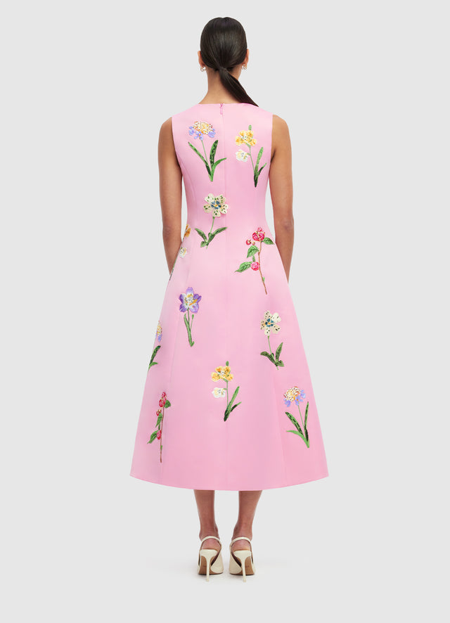 Exclusive LEO LIN Cleo Embellished Sleeveless Midi Dress - Wild Flower in Flamingo