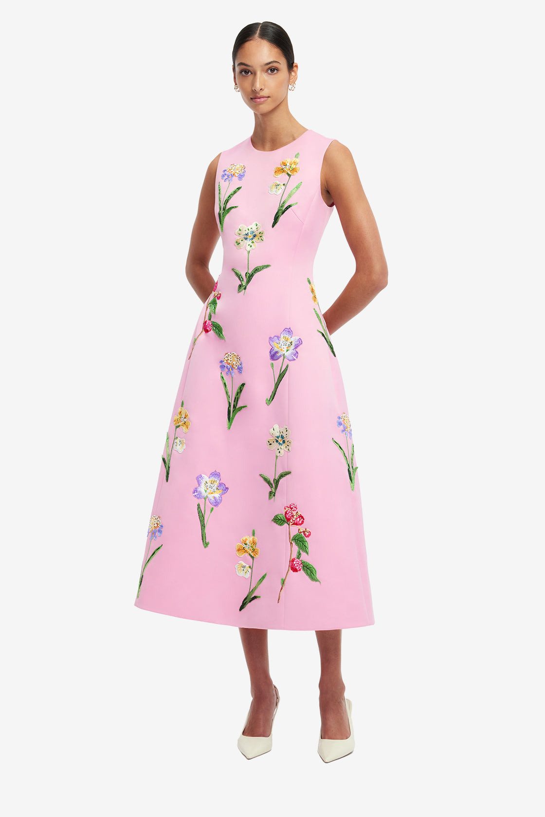 Cleo Embellished Sleeveless Midi Dress - Wild Flower in Flamingo
