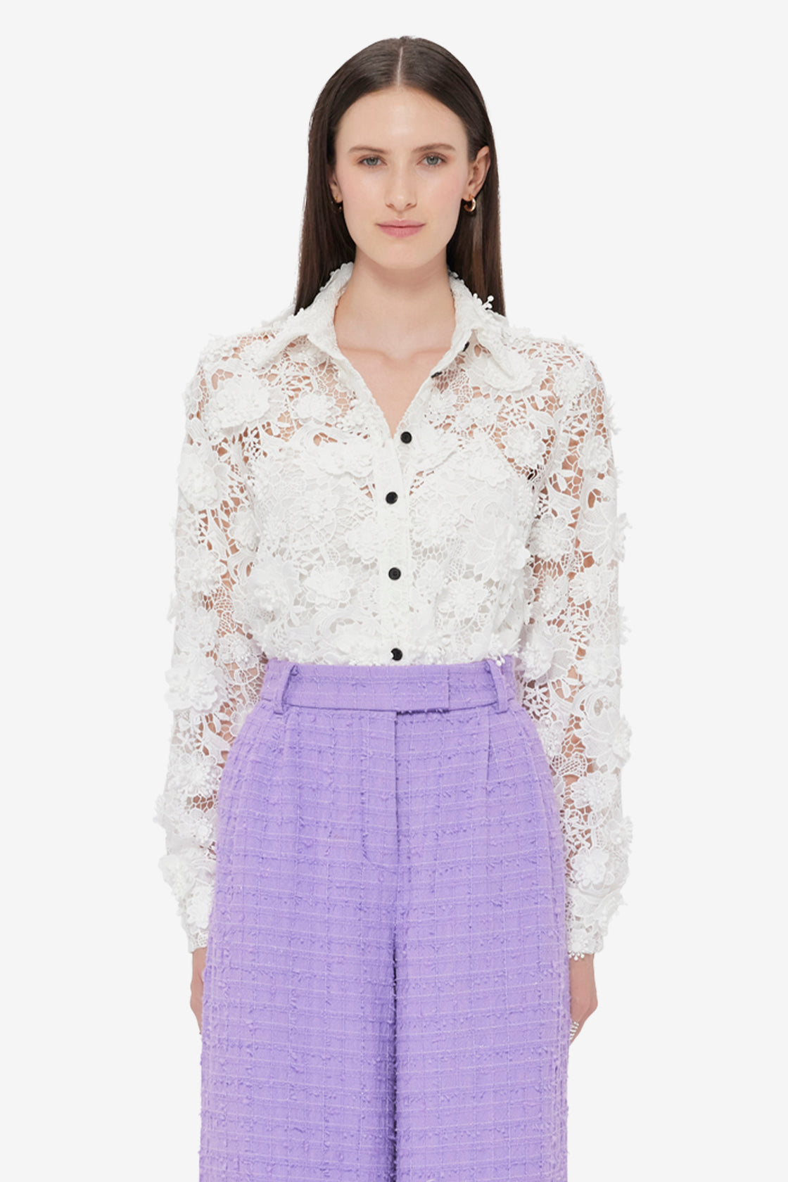 Exclusive LEO LIN Sabrina Lace Shirt - Snow
