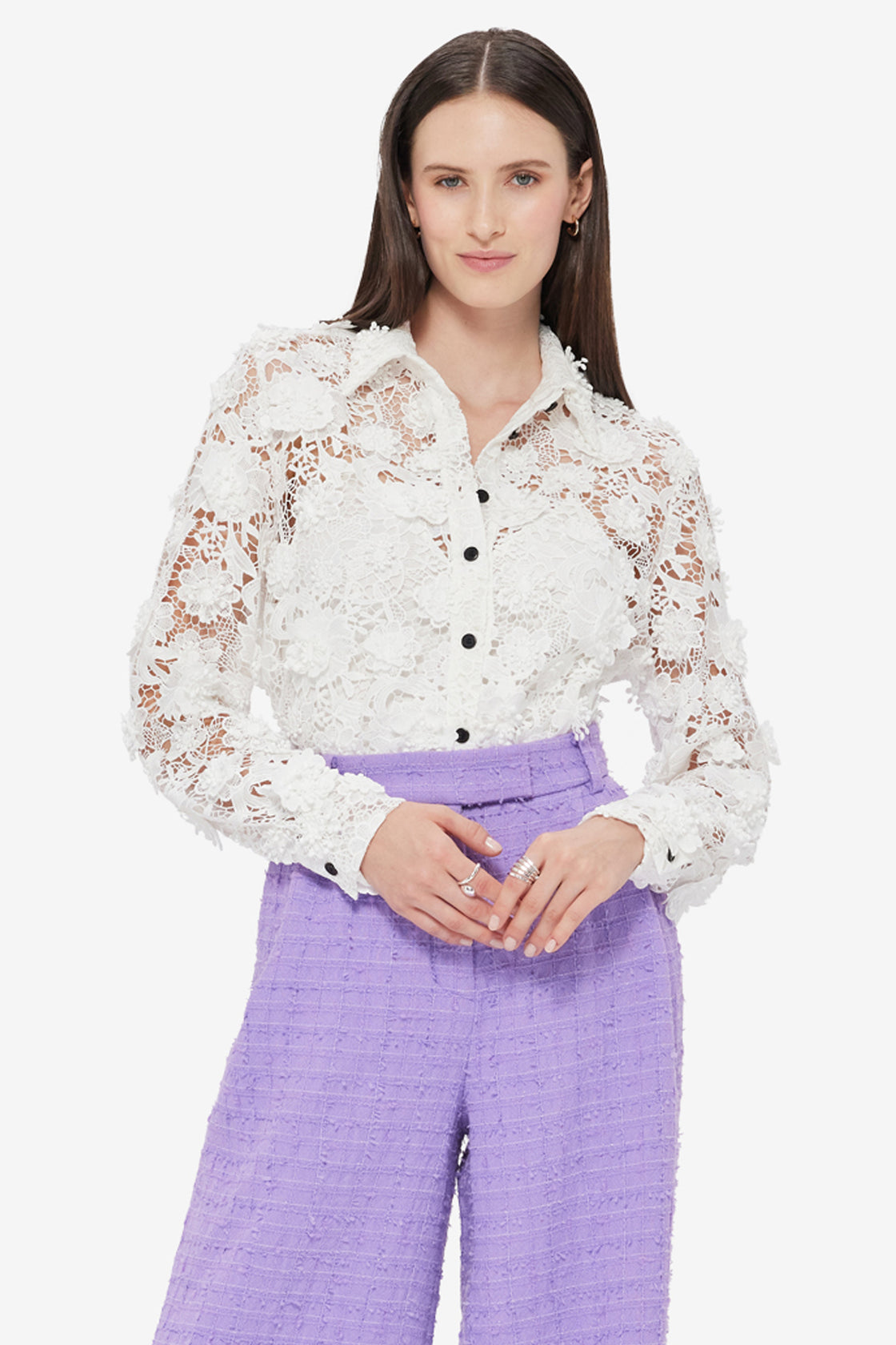 Exclusive LEO LIN Sabrina Lace Shirt - Snow