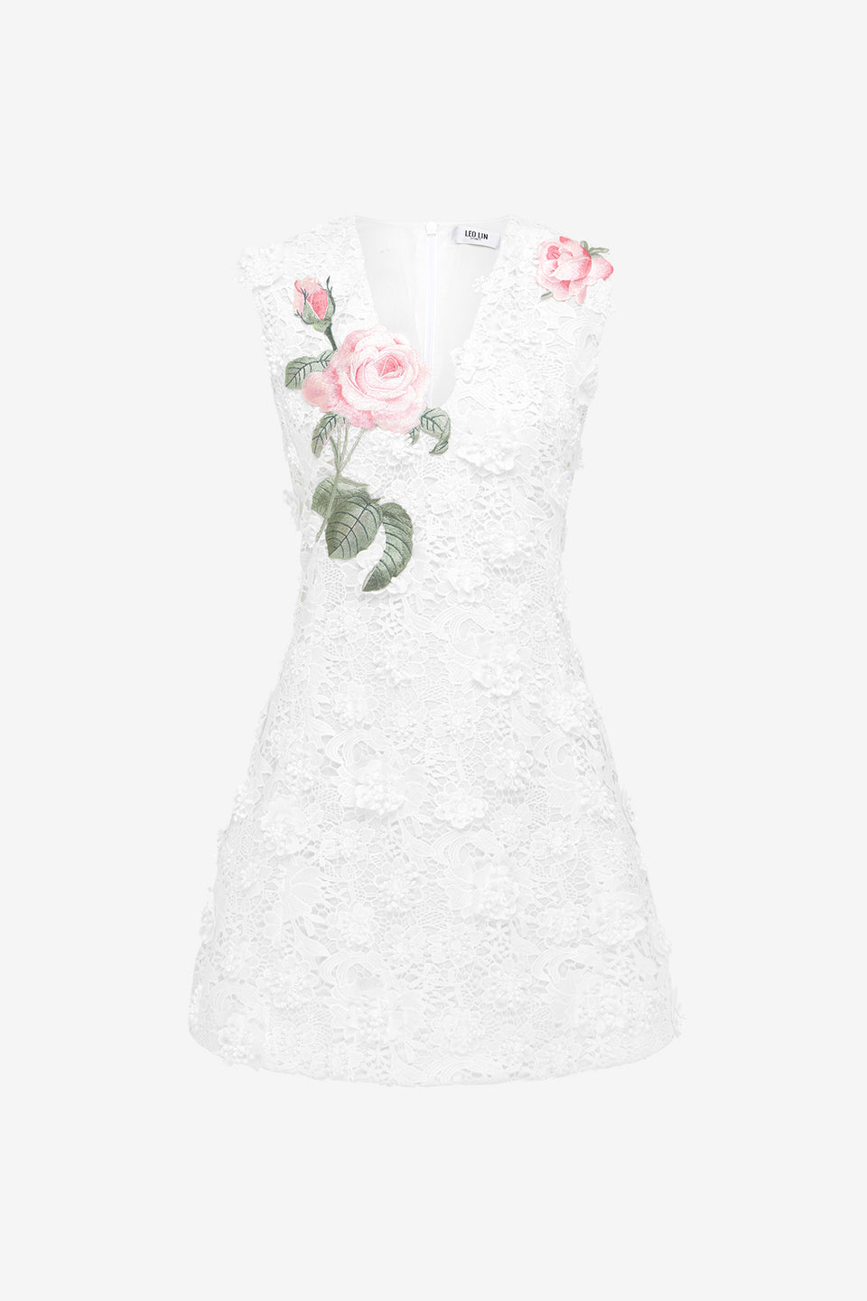 Exclusive LEO LIN Briana V Neck Embroidered Lace Mini Dress - Snow