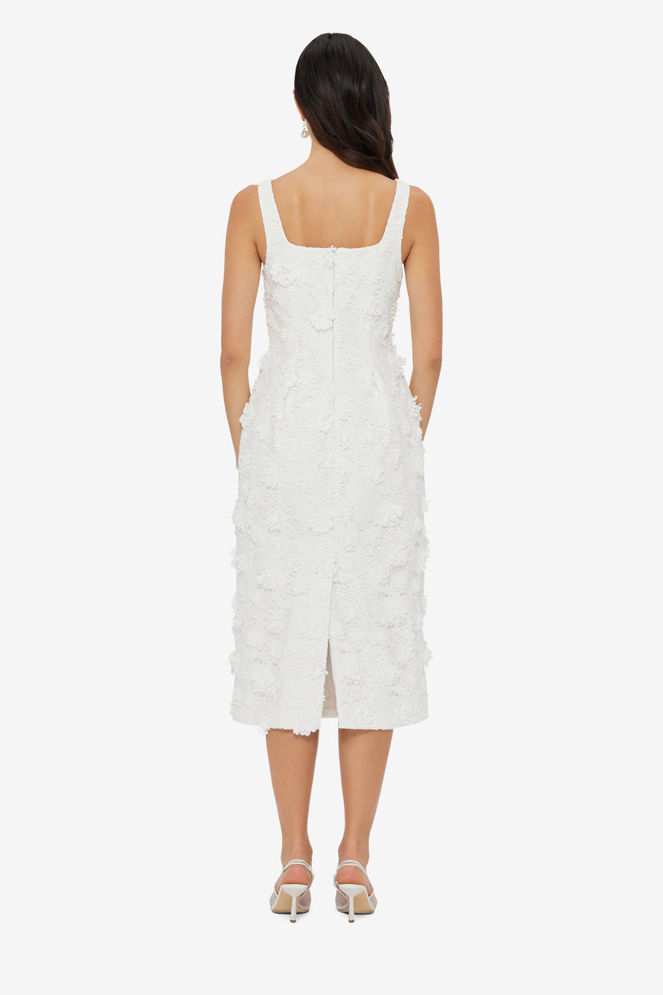 Larissa Embroidered Lace Midi Dress - Snow
