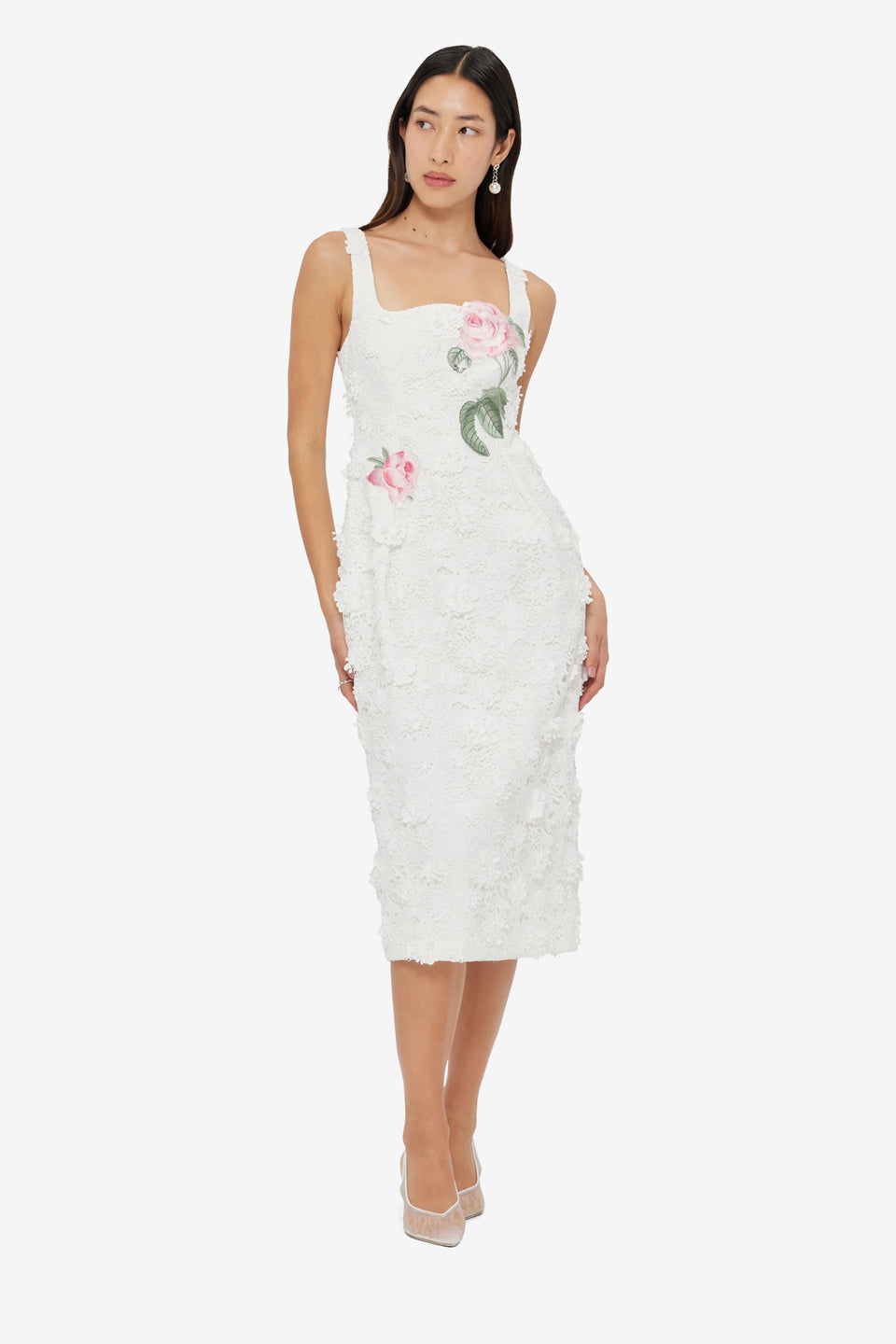Larissa Embroidered Lace Midi Dress - Snow
