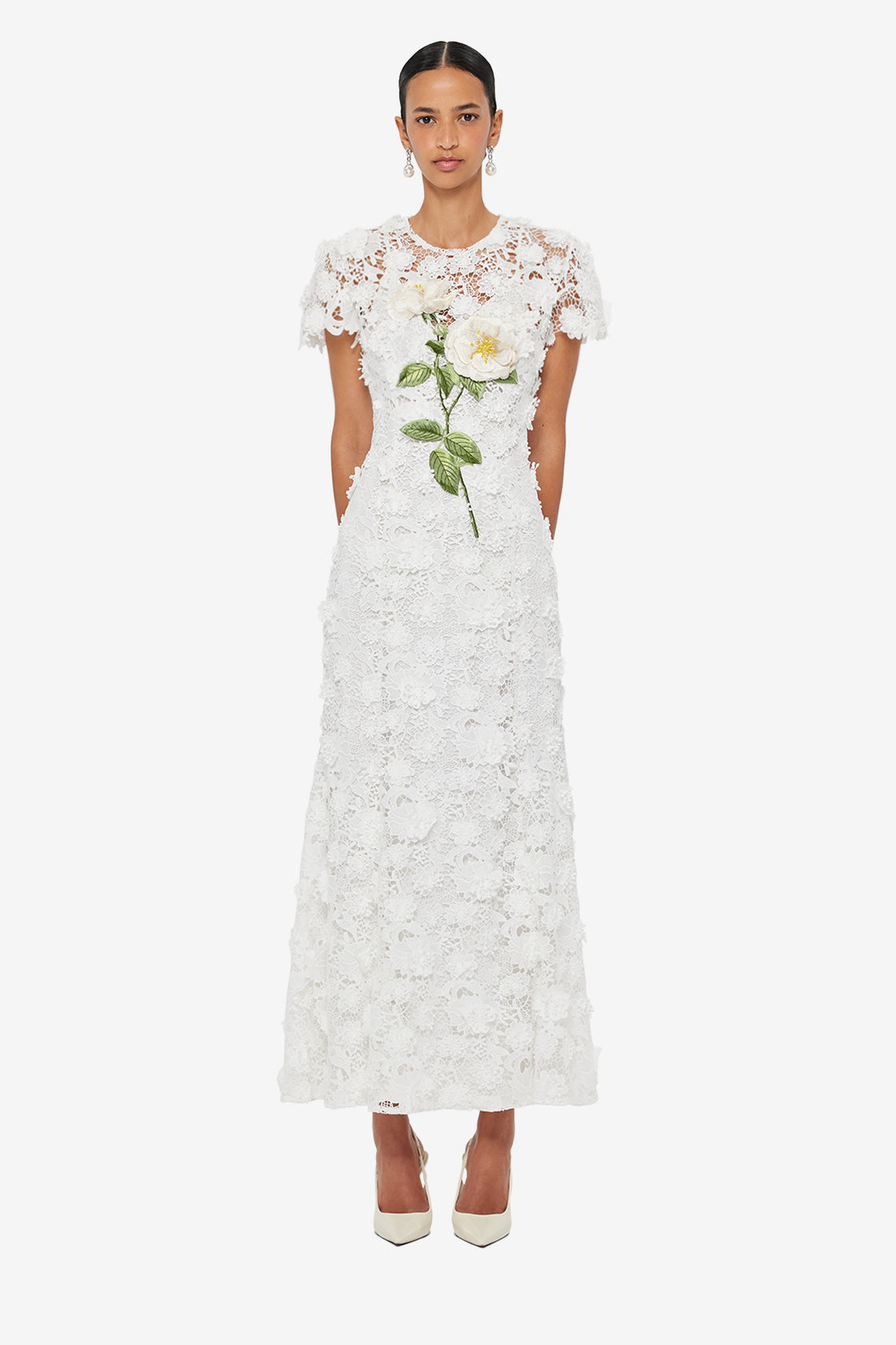 Monique Embroidered Lace Maxi Dress - Snow
