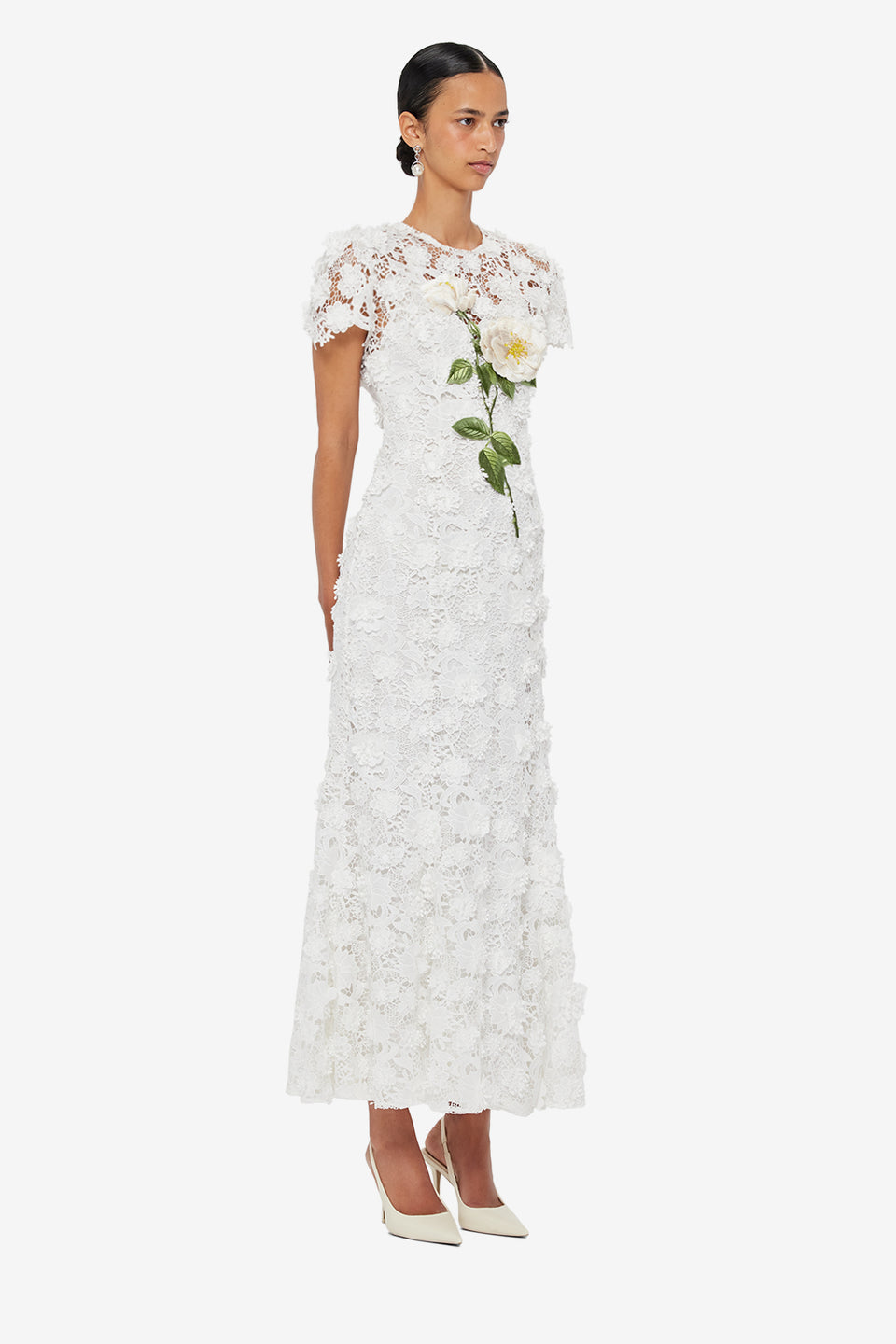 Monique Embroidered Lace Maxi Dress - Snow