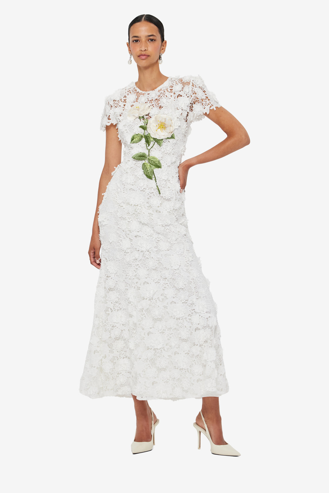 Monique Embroidered Lace Maxi Dress - Snow