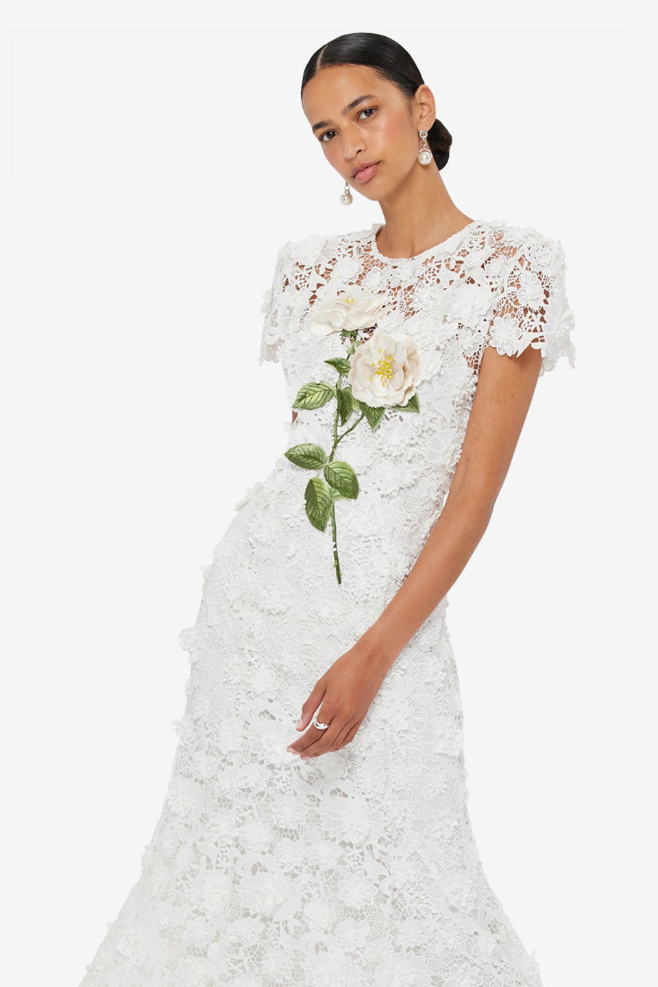 Monique Embroidered Lace Maxi Dress - Snow