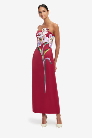 Rayna Appliqué Floral Maxi Dress - Lily Print in Oxblood