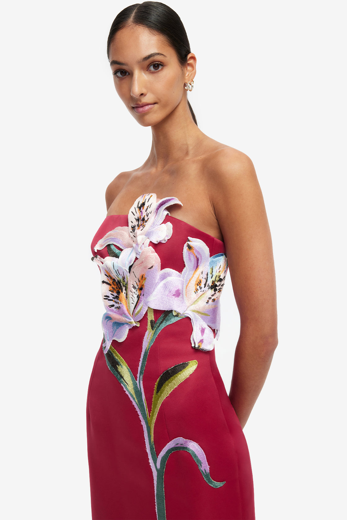 Rayna Appliqué Floral Maxi Dress - Lily Print in Oxblood