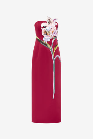 Exclusive LEO LIN Rayna Appliqué Floral Maxi Dress - Lily Print in Oxblood