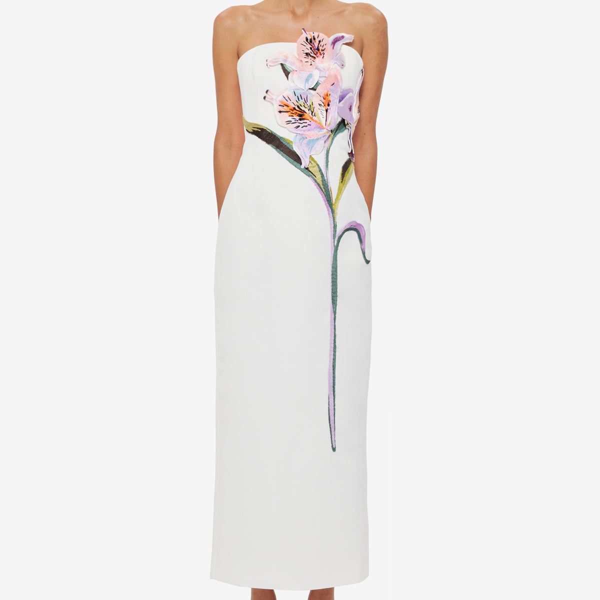 Rayna Appliqué Floral Maxi Dress - Lily Print in Snow