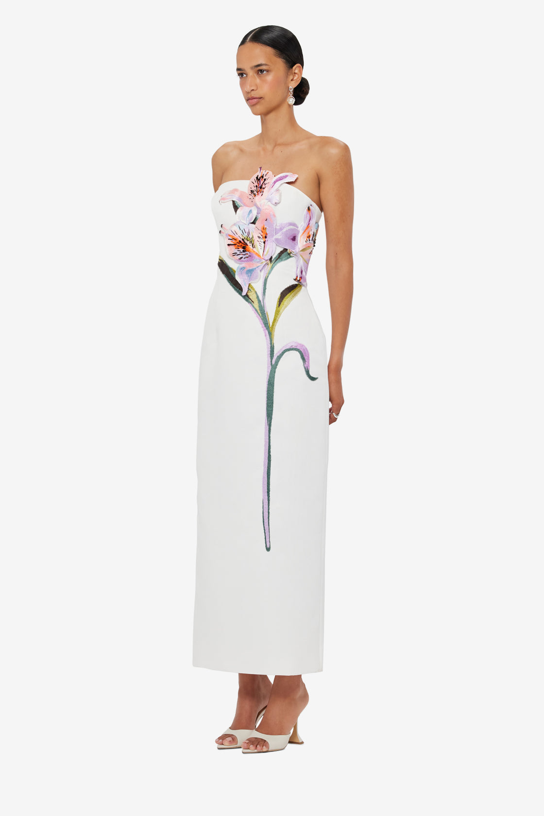 Rayna Appliqué Floral Maxi Dress - Lily Print in Snow