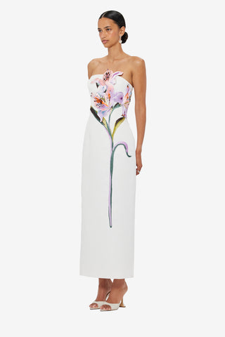 Rayna Appliqué Floral Maxi Dress - Lily Print in Snow