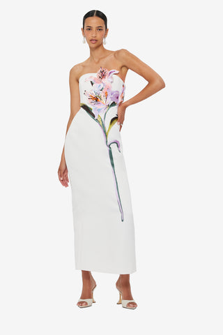 Rayna Appliqué Floral Maxi Dress - Lily Print in Snow
