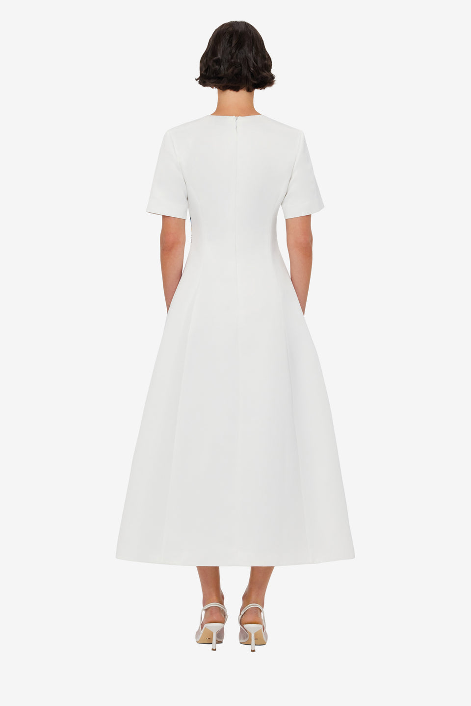 Caroline Short Sleeve Midi Dress - Lily Print in Snow