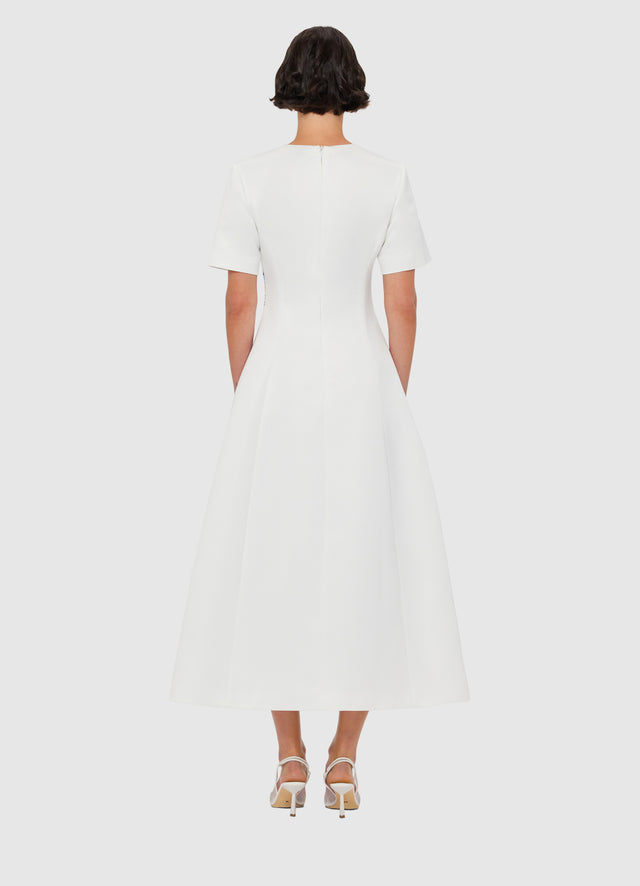 Exclusive LEO LIN Caroline Short Sleeve Midi Dress - Lily Print in Snow