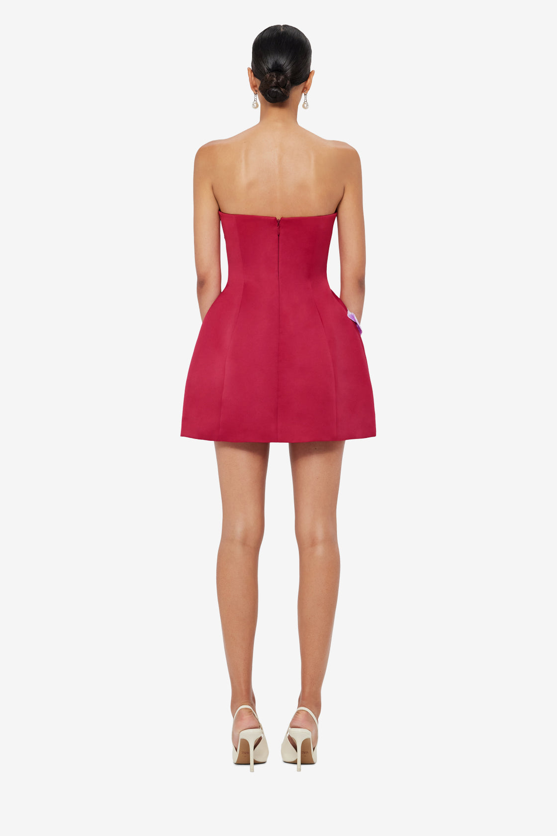 Rosario Appliqué Floral Bustier Mini Dress - Lily Print in Oxblood