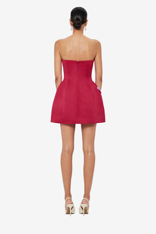 Rosario Appliqué Floral Bustier Mini Dress - Lily Print in Oxblood