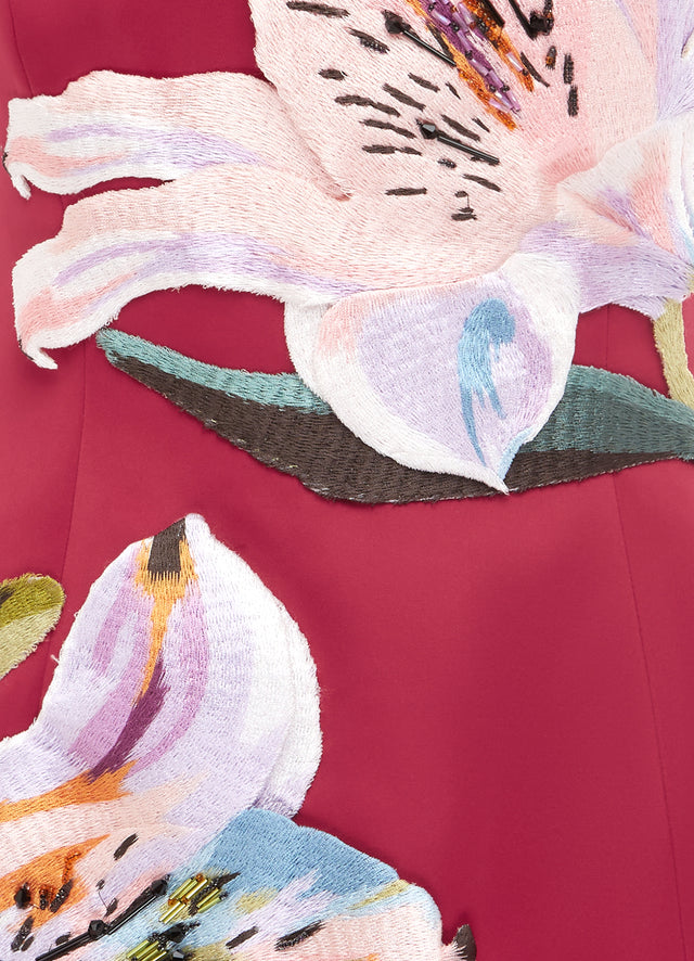 Exclusive LEO LIN Rosario Applique Floral Bustier Mini Dress - Lily Print in Oxblood