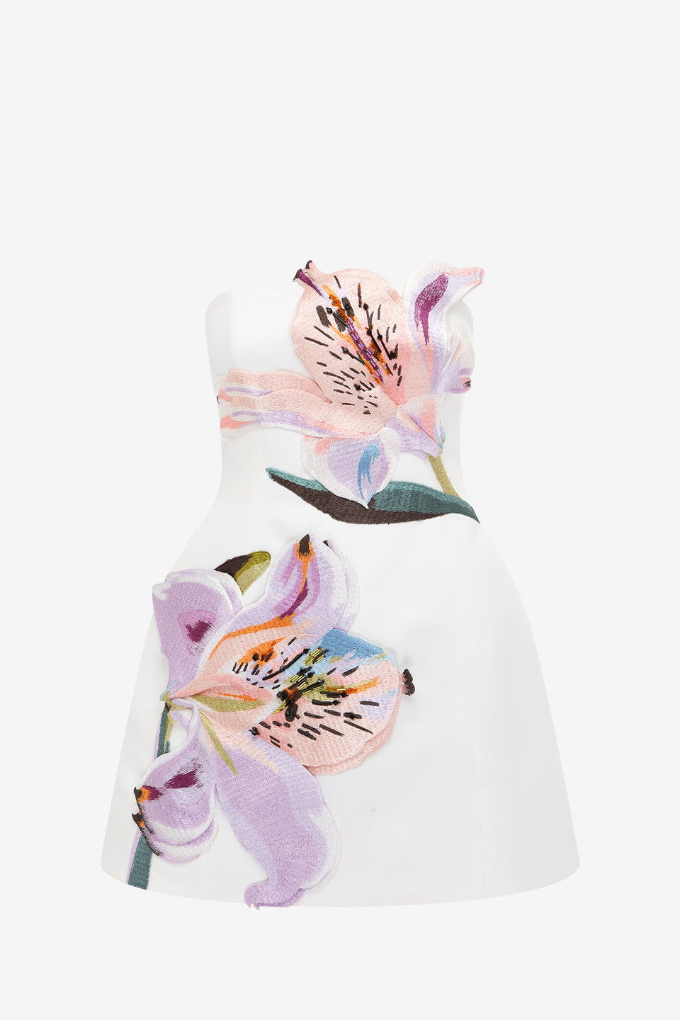 Exclusive LEO LIN Rosario Appliqué Floral Bustier Mini Dress - Lily Print in Snow