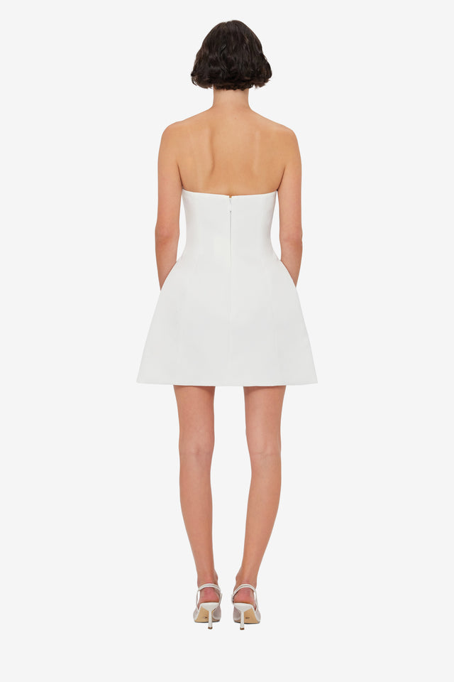 Rosario Appliqué Floral Bustier Mini Dress - Lily Print in Snow