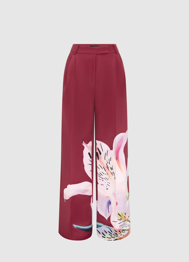 Exclusive LEO LIN Elisha Wide Leg Pants - Lily Print in Burgundy