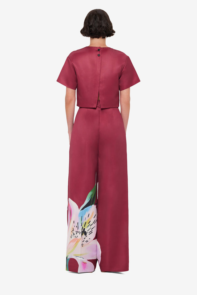 Elisha Wide Leg Pants - Lily Print in Burgundy