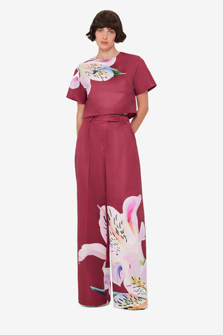 Elisha Wide Leg Pants - Lily Print in Burgundy