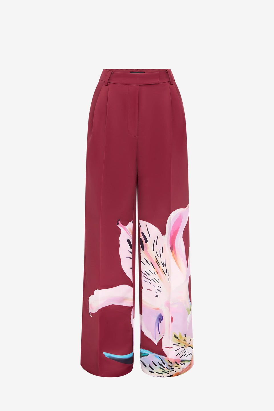 Exclusive LEO LIN Elisha Wide Leg Pants - Lily Print in Burgundy