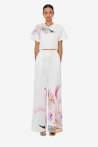 Elisha Wide Leg Pants - Lily Print in Snow
