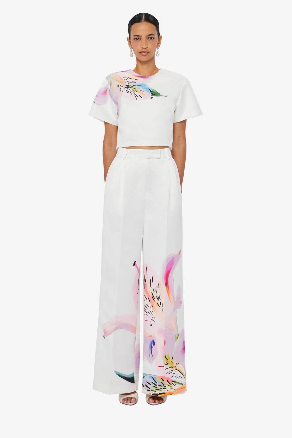 Elisha Wide Leg Pants - Lily Print in Snow
