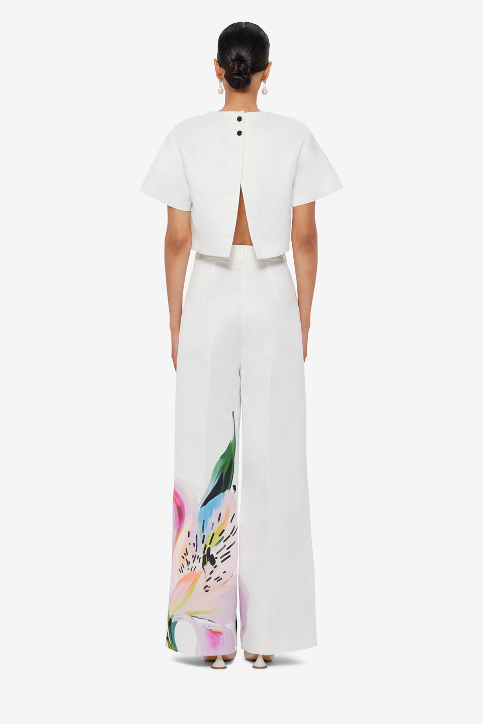 Elisha Wide Leg Pants - Lily Print in Snow