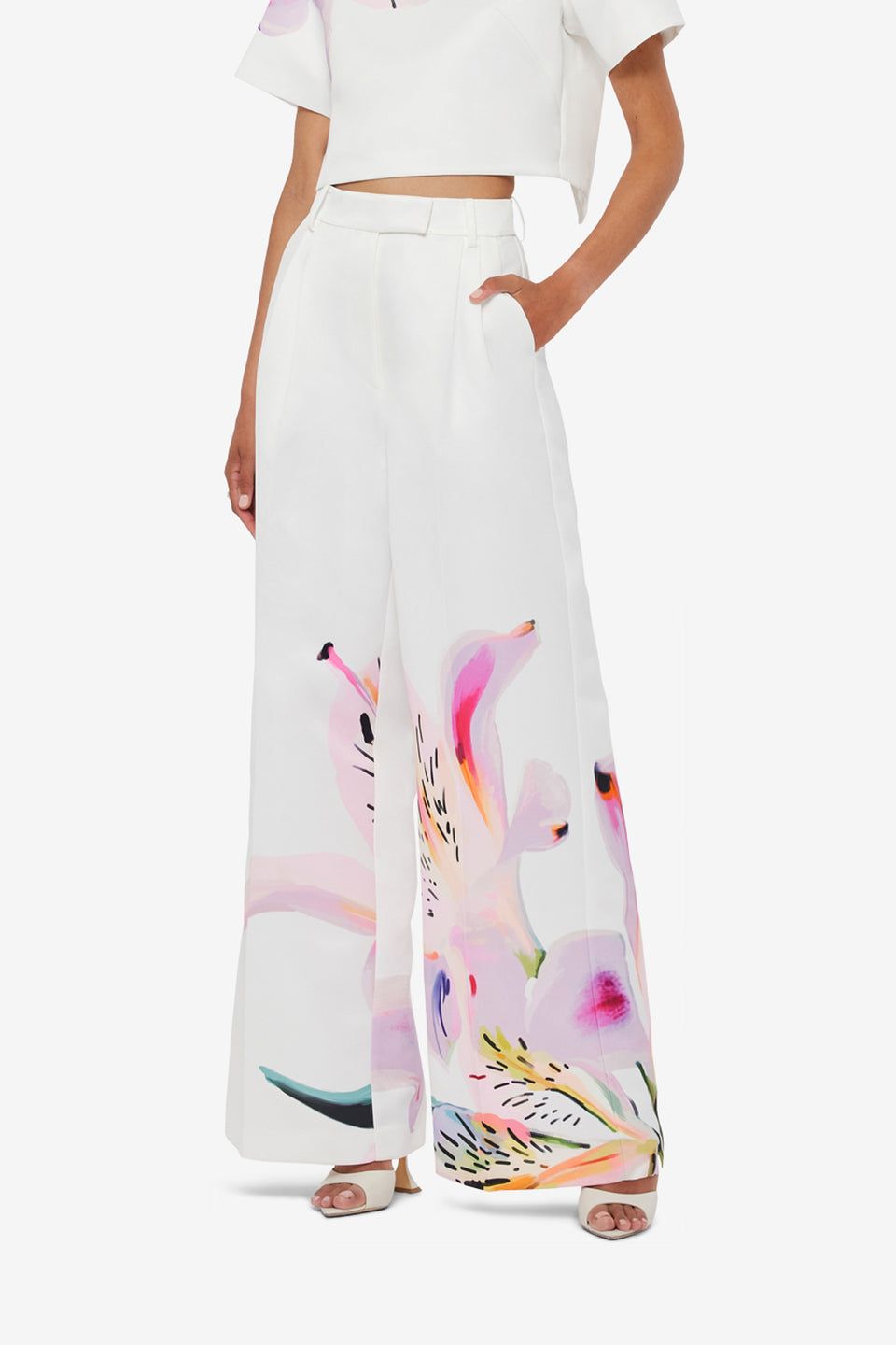 Elisha Wide Leg Pants - Lily Print in Snow