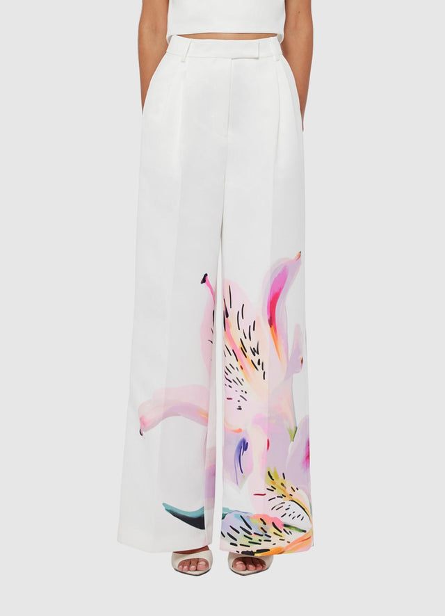 Exclusive LEO LIN Elisha Wide Leg Pants - Lily Print in Snow