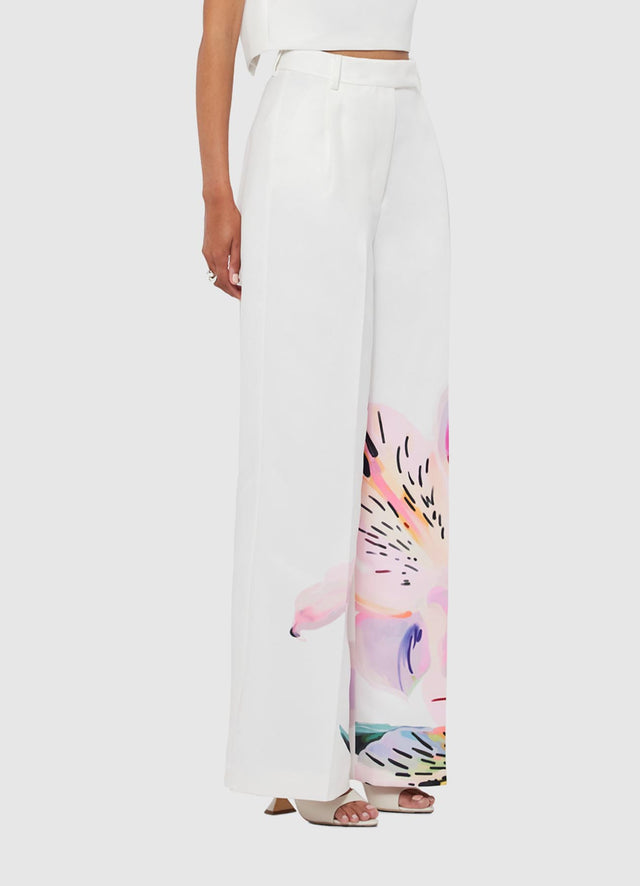 Exclusive LEO LIN Elisha Wide Leg Pants - Lily Print in Snow