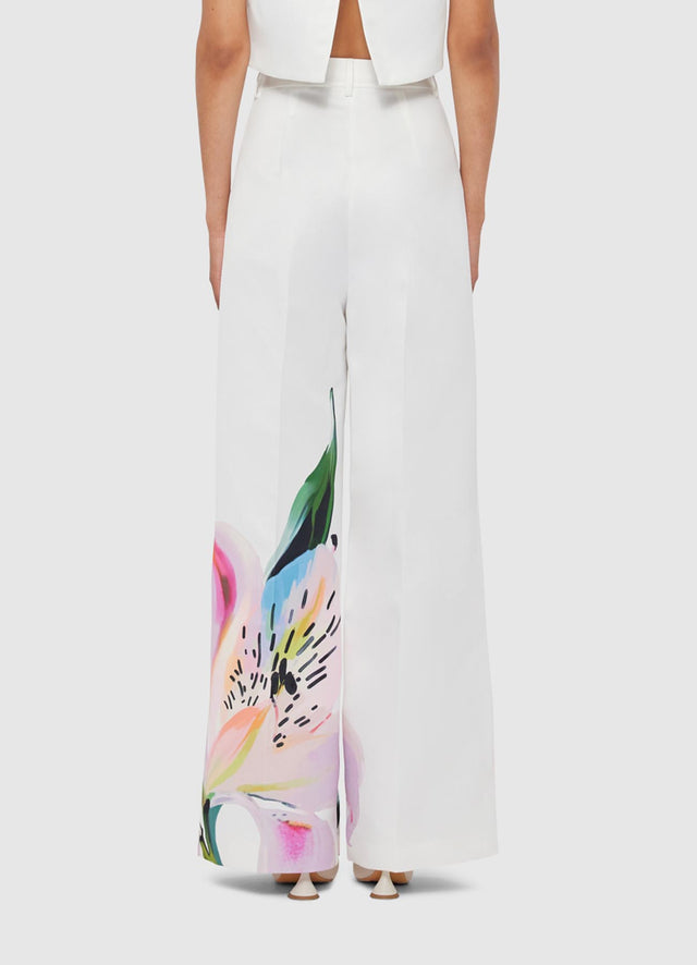 Exclusive LEO LIN Elisha Wide Leg Pants - Lily Print in Snow