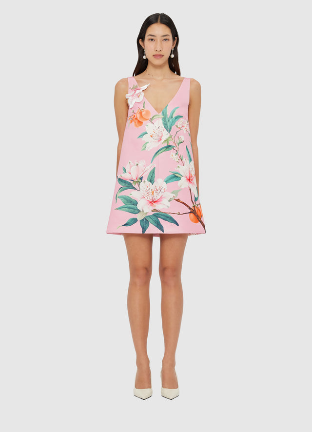 Exclusive LEO LIN Kaelyn V Neck Mini Dress - Lavish Print in Pink