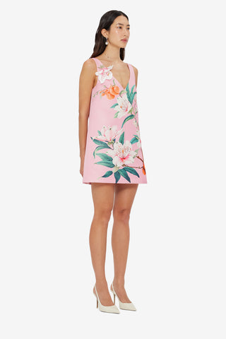 Kaelyn V Neck Mini Dress - Lavish Print in Pink