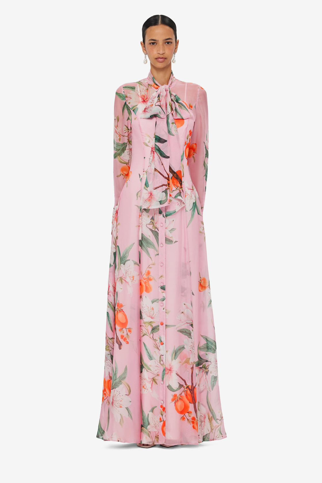 Lilith Tie Neck Maxi Dress - Lavish Print in Pink