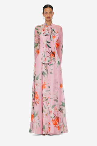 Lilith Tie Neck Maxi Dress - Lavish Print in Pink