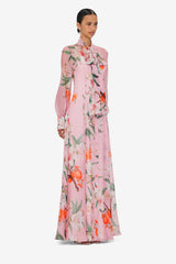 Lilith Tie Neck Maxi Dress - Lavish Print in Pink Dress Maxi