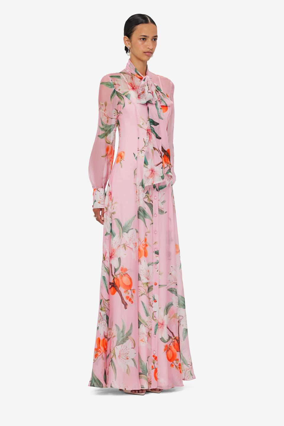 Lilith Tie Neck Maxi Dress - Lavish Print in Pink